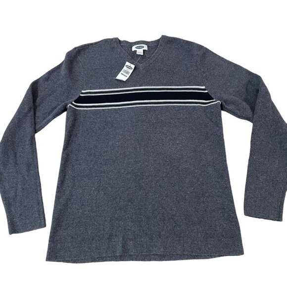 Old Navy V-Neck Sweater Men’s Size Gray Chest Stripe Classic Casual New - Picture 1 of 5